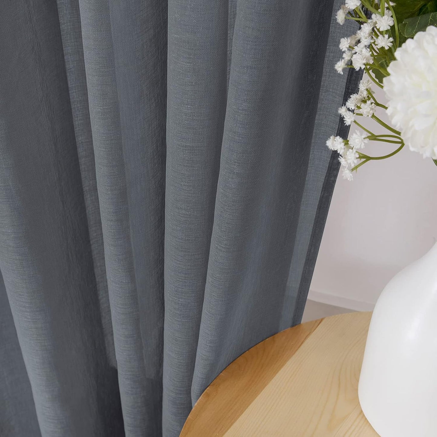 Tollpiz Sheer Curtains Linen Textured Bedroom Curtain Sheers Light Filtering Rod Pocket Voile Curtains for Living Room, 54 x 63 inches Long, Dark Grey, Set of 2 Panels