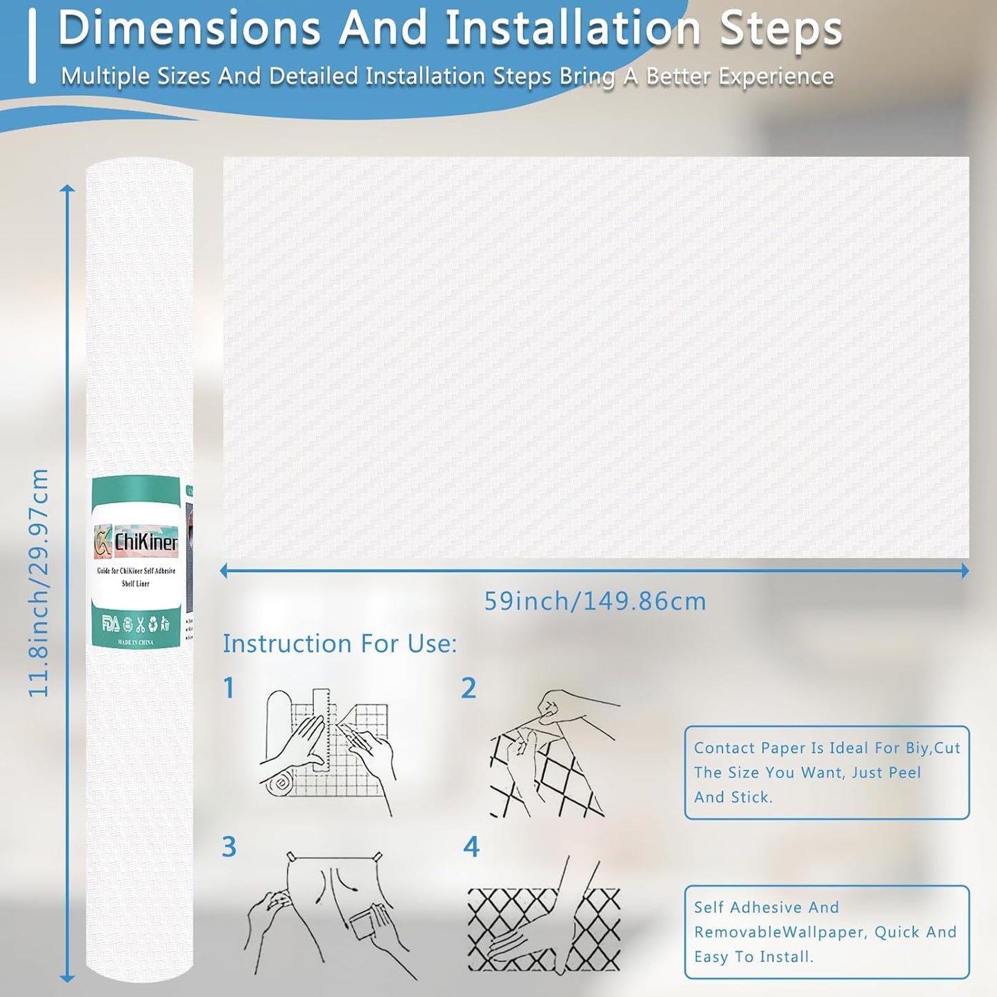 Self-Adhesive Shelf Liner Kitchen Liner, Waterproof Backed Paper Easy Peel and Stick Contact Liner Without Residue for Decor Your Desk Surface, Kitchen Countertops (Clear, 11.8 x 59 inches)