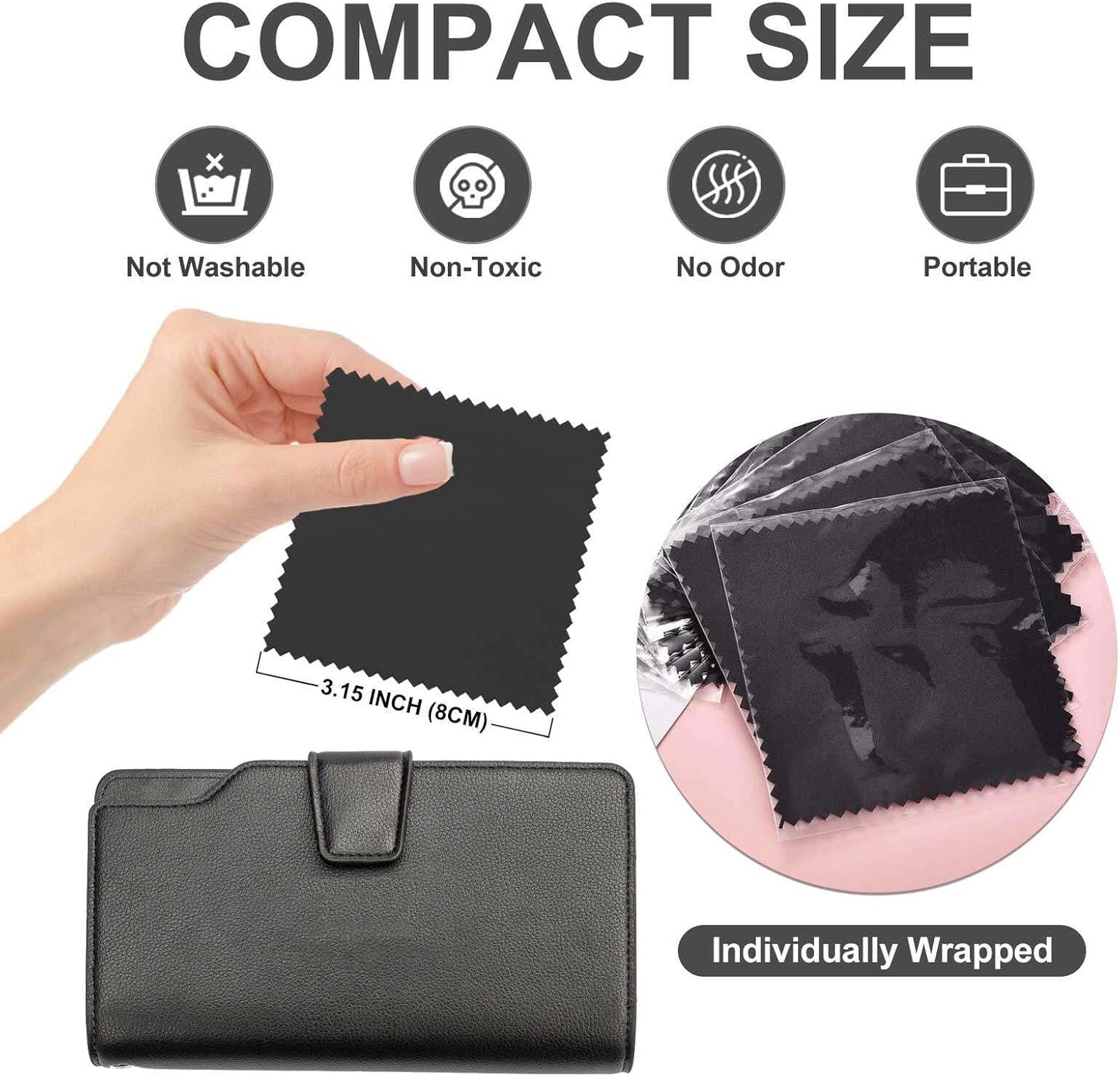 SEVENWELL 100pcs Jewelry Cleaning Cloth Black Polishing Cloth for Sterling Silver Gold Platinum Small Silver Polish 8x8cm