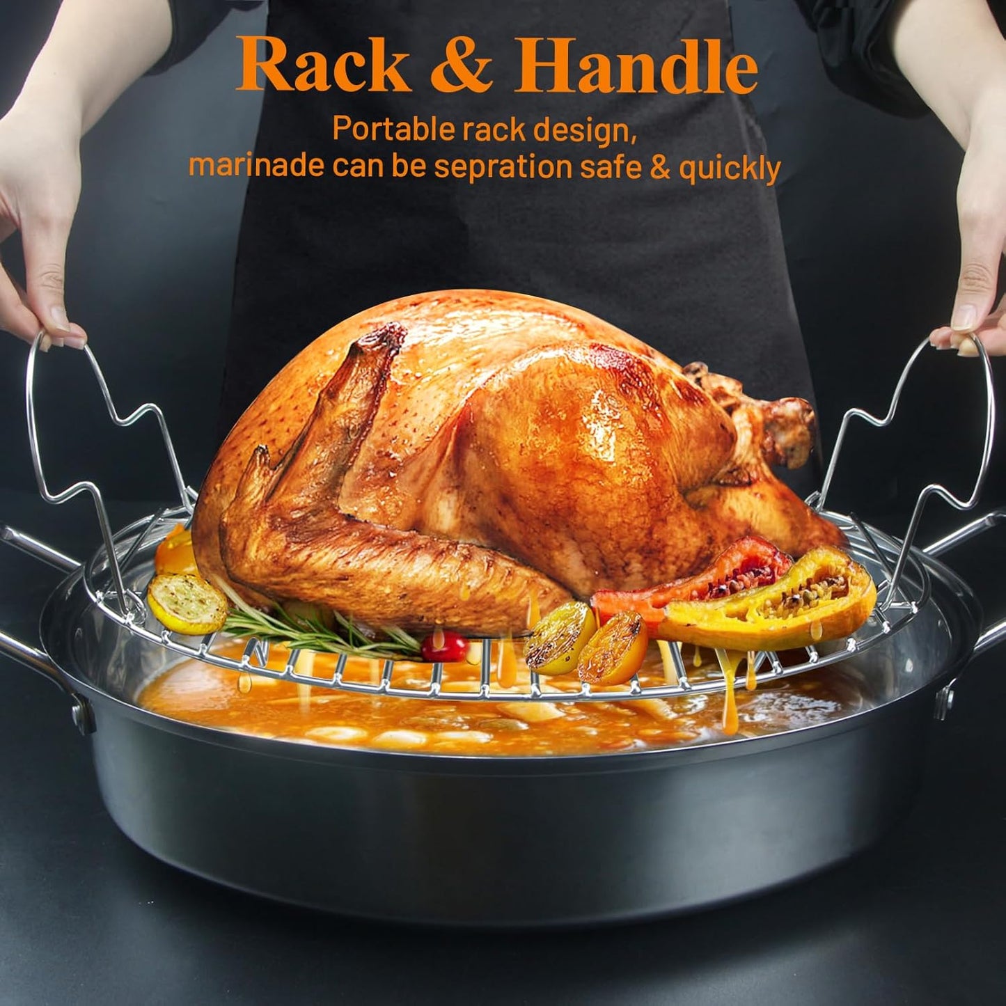 16.5inch Oval Roasting Rack for Oven, Gifts for Mom Men Wife, Stainless Steel Cooling Rack with Handle, Wire Rack for Cooking, Grilling, Drying