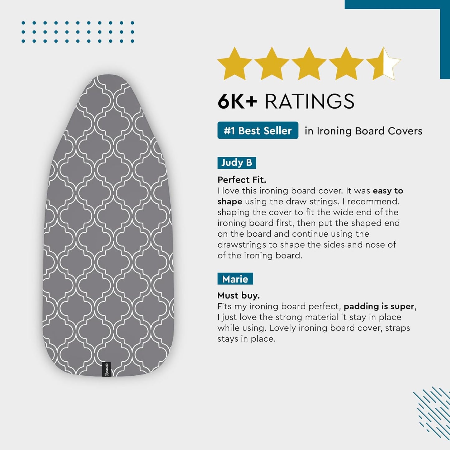 Encasa XO Ironing Board Cover and Pad 54"x15" - Thick 3mm Felt Padding, Drawstring Tightening & Lock, Easy Fit, Scorch & Stain Resistant, Fits Standard Large Ironing Board - Aztec