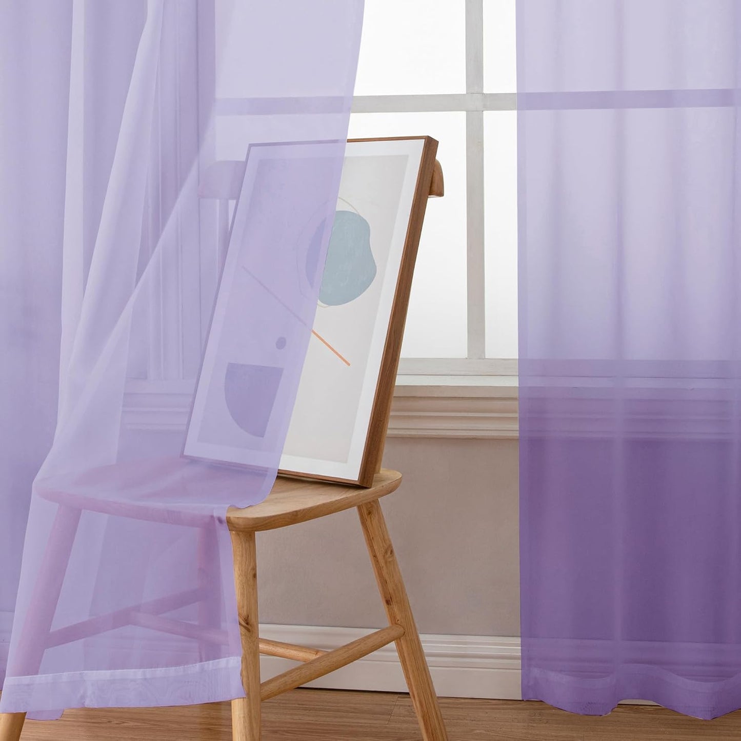 Chyhomenyc Lilac Sheer Curtains 72 Inch Length 2 Panels, Light Filtering Soft Airy Rod Pocket Voile Window Curtain Drapes for French Door Bedroom Living Room, Each 42Wx72L Inches
