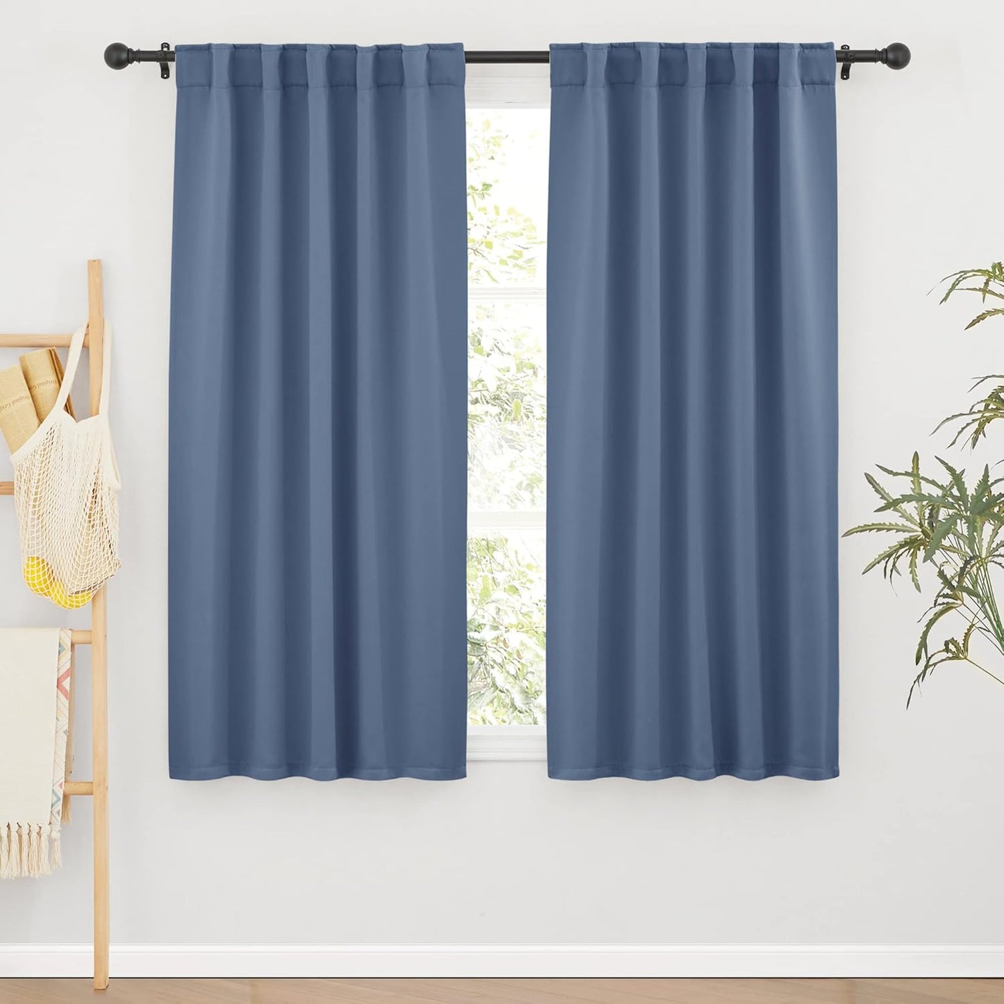 RYB HOME Privacy Window Curtain 63 inches 2 Panels Set, Solid Room Darkening Curtains & Drapes Energy Saving Privacy Farmhouse Decor for Bedroom Bathroom Kitchen, Stone Blue, W42 x L63 inch