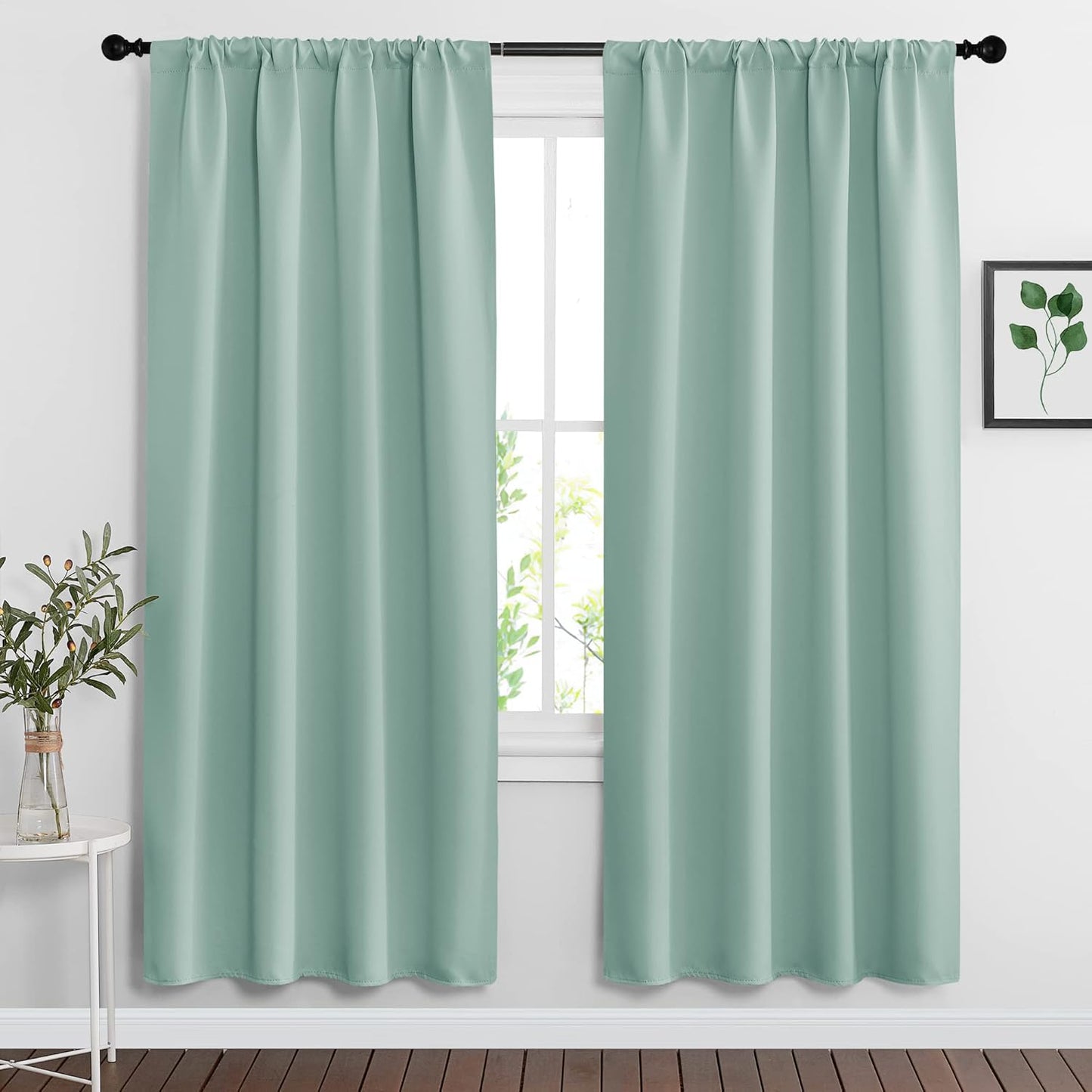 RYB HOME Rod Pocket Blackout Curtains for Living Room, Thermal Insulated Noise Reducing Window Drapes Room Darkening Shades for Bedroom Studio, 42 x 72 inch, 2 Panels Package, Aqua
