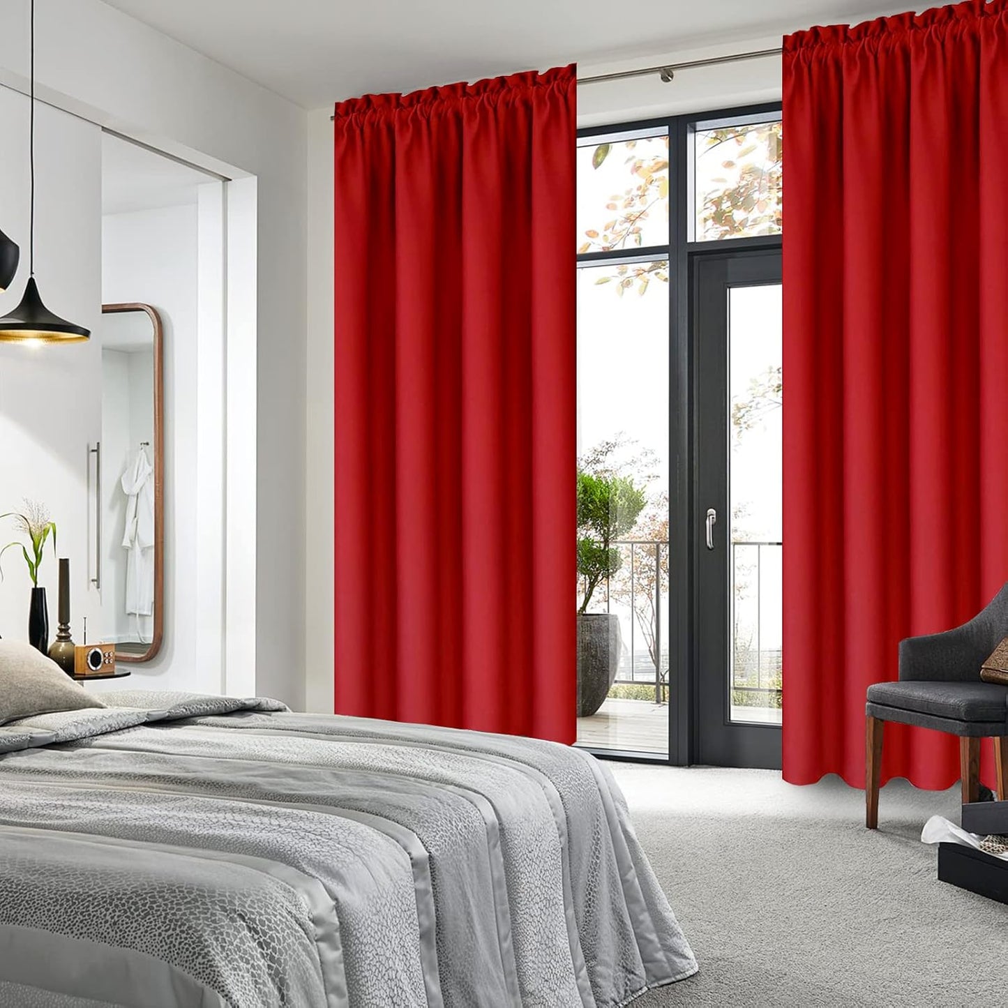 DWCN Christmas Blackout Curtains for Bedroom – Thermal Insulated Room Darkening Drapes for Living Room, Red, W 42 x L 84 Inch, Set of 2 Rod Pocket Curtain Panels