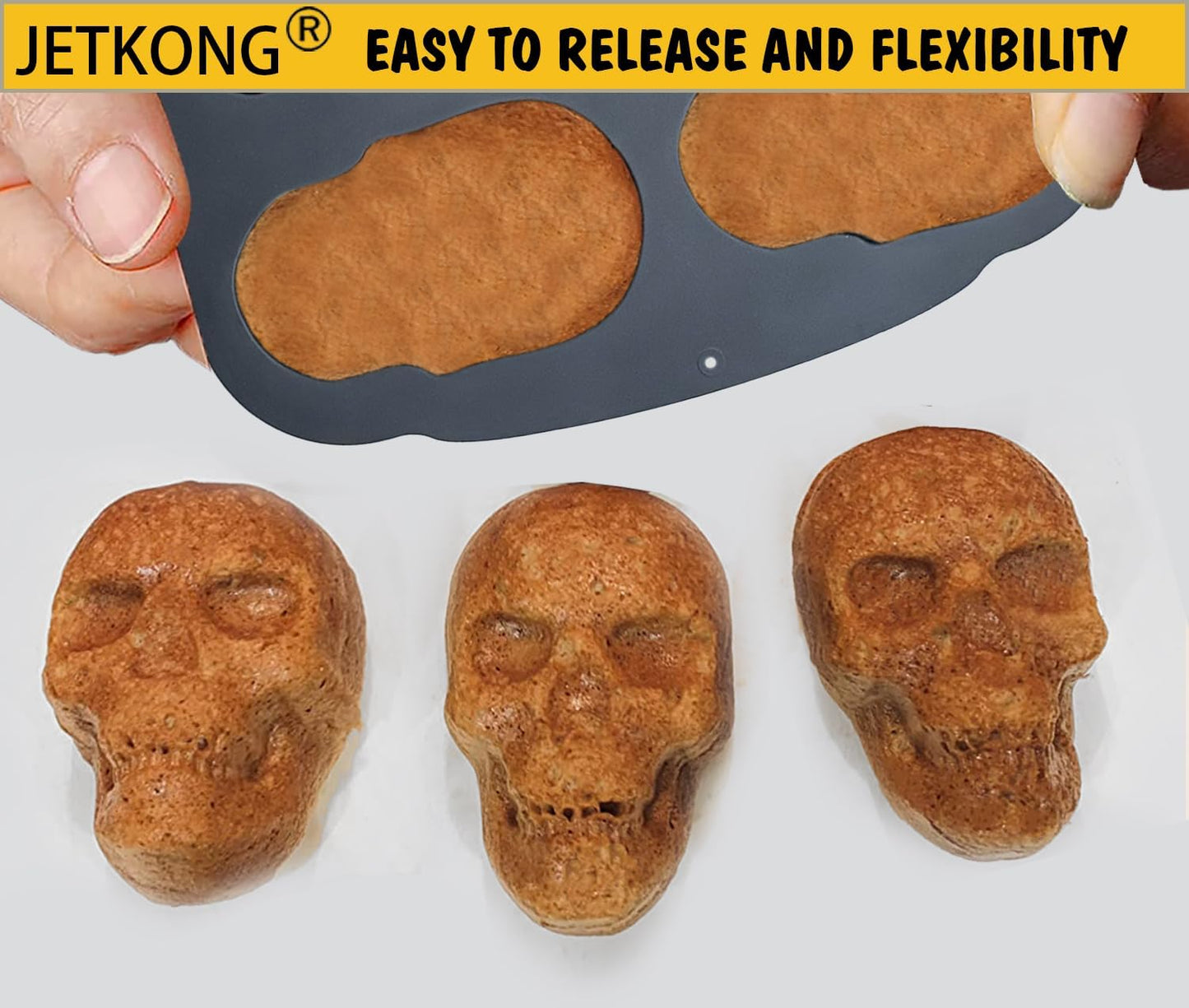 JETKONG 6 Cavity Skull Cake Pan and Silicone Skull Cakelet Mold