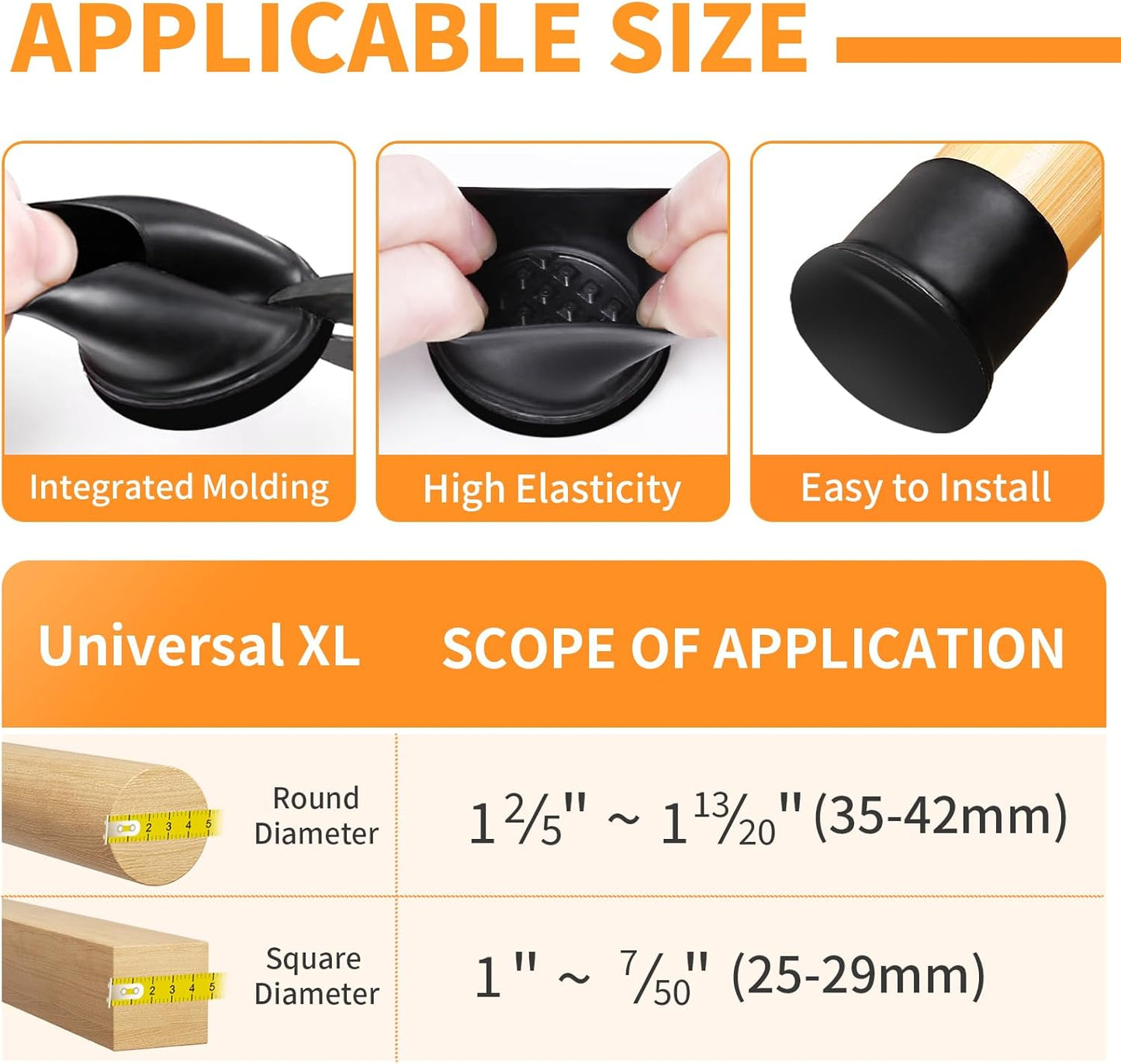 Ezprotekt 8 Pcs Large Black Chair Leg Sliders for Carpet, Round Chair Glides for Rug, Teflon Furniture Pad Bar Stool Leg Protectors Caps for Table, Couch, Desk Legs (XL Fit: 1-2/5" to 1-13/20")