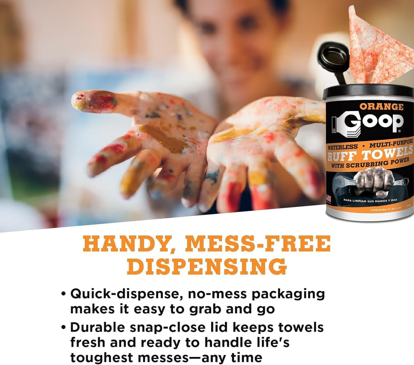 GOOP Heavy Duty Ruff Towels with Scrubbing Power, 10” x 12” Dual Textured Multi-Purpose Cleaning Wipes, Removes Dirt, Grease, Oil - 6 Pack