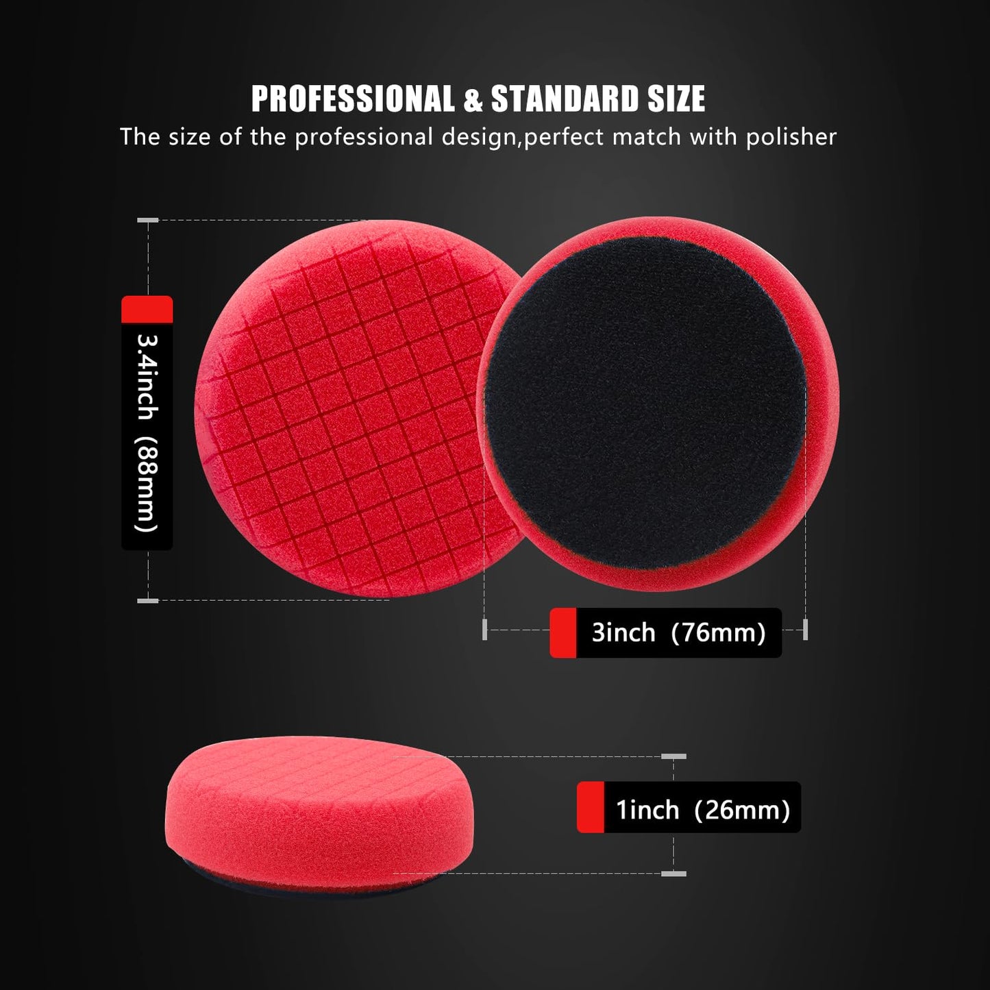 Red Finish Polishing Pads, Buffing Pads, SPTA 1Pcs 3.5 Inch Face for 3 Inch 80mm Backing Plate Compound Buffing Sponge Pads for Car Buffer Polisher Compounding, Polishing and Waxing-FPTSS3R