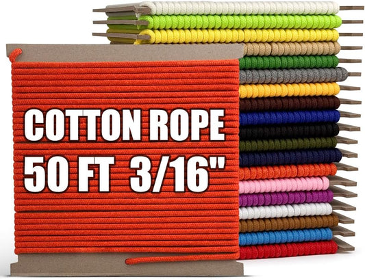 PerkHomy 500lb Cotton Rope 3/16" (5mm) 50 ft Multi Purpose Utility Diamond Braided Cord, Natural Cotton for Clothes Line Camping Crafting Flag Pole, Orange Red