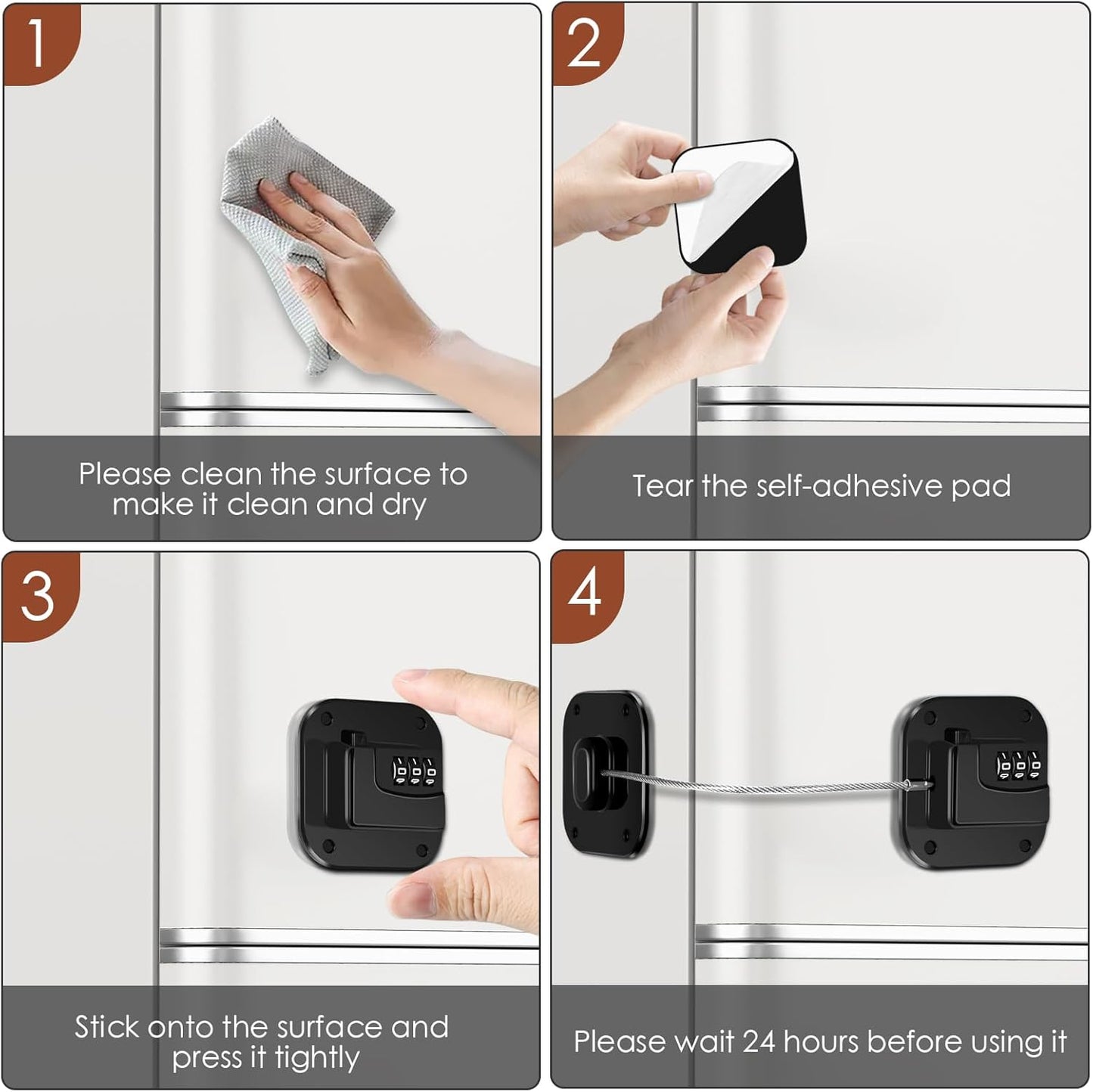 Refrigerator Lock, Combination Lock for Refrigerator Cabinets, Drawers, Heavy Duty Fridge Lock, Easy Install No Keys Needed (2 Pack)