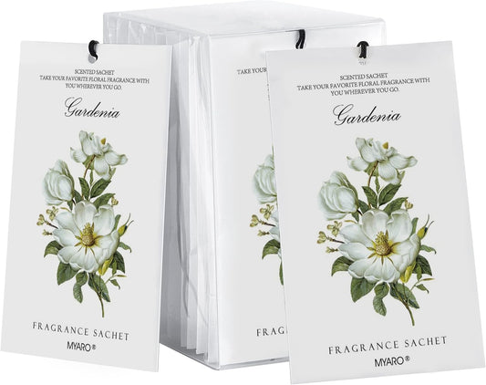 MYARO Scented Sachet House Air Freshener - 12 Pack Long Lasting Gardenia Fragrance Deodorizer for Home Closet Drawer Car