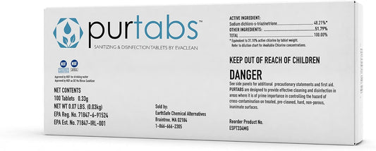 334mg Sanitizer Tablets, NSF D2 Certified, Food Safe, 99.9% Virus & Bacteria Kill, Hypochlorous Acid (HOCl), Cleans, Deodorizes & Disinfects