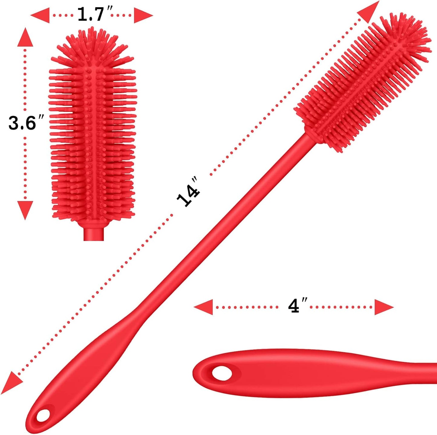 Silicone Bottle Brush, Water Bottle Cleaner Brush with Long Handle, Perfect for Cleaning Narrow Neck Containers, Vacuum Sports Bottle, Tumblers, Flask, Glassware (1 Pack, Red)