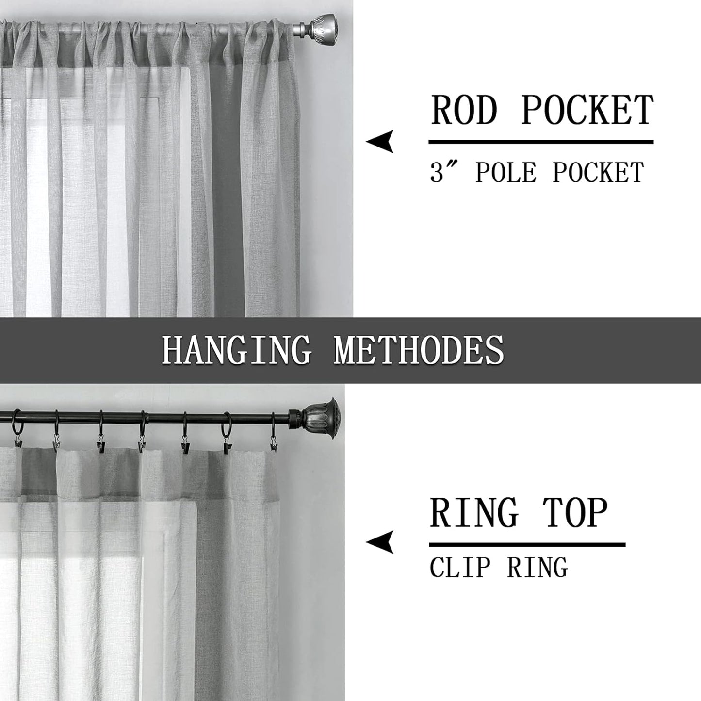 Tollpiz Sheer Tier Curtain Linen Textured Half Kitchen Curtains Sheer Light Filtering Rod Pocket Voile Small Curtains for Bathroom, 25 x 36 inches Long, Silver Grey, Set of 2 Panels