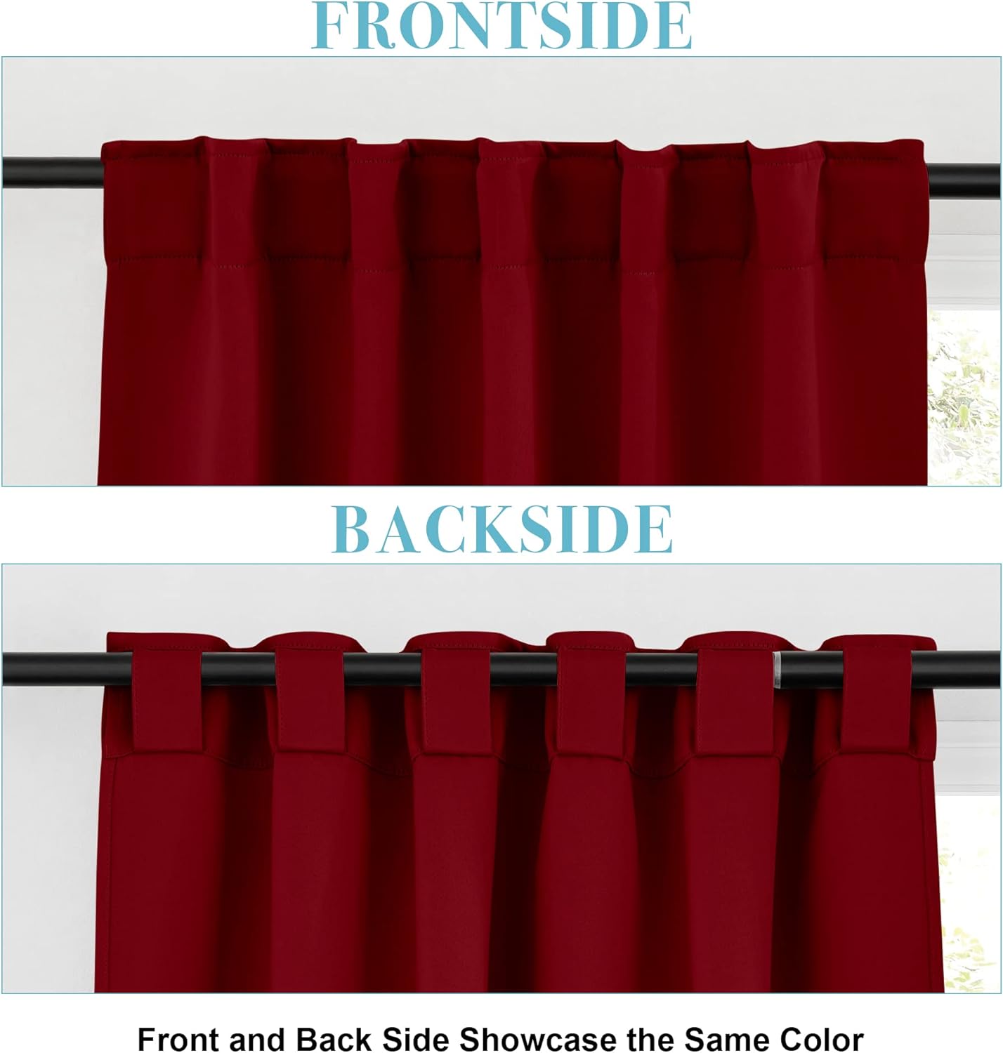 RYB HOME Kitchen Window Curtains - Blackout Privacy Half Window Curtains for Bedroom Bathroom Dining Living Room Cafe Office Short Tiers Drapes, W 34 x L 36 inches, 2 Panels, Burgundy Red