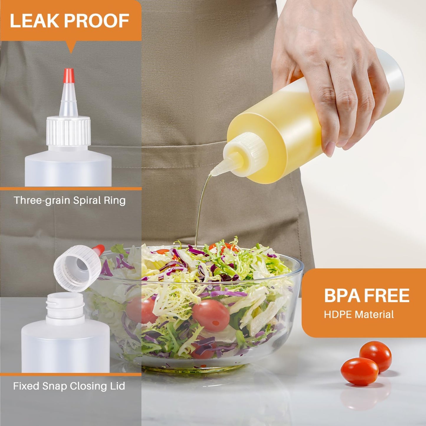 Sopito Squeeze Bottles, 16oz Plastic Condiment Squeeze Bottles with Labels & Funnels & Brusher for Liquids Sauces Ketchup Oil, 3 Pack