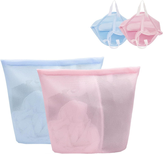 2 Pcs Special Zoning laundry bag for delicates with handles mesh laundry bags washing machine laundry totes travel storage and sorting bag(Pink-Blue)