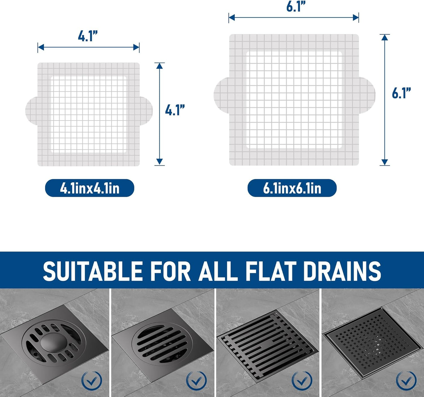 Disposable Hair Catcher Shower Drain Mesh Stickers, Hair Catchers for Shower, 50 Pack, 4.1 Inch - Square