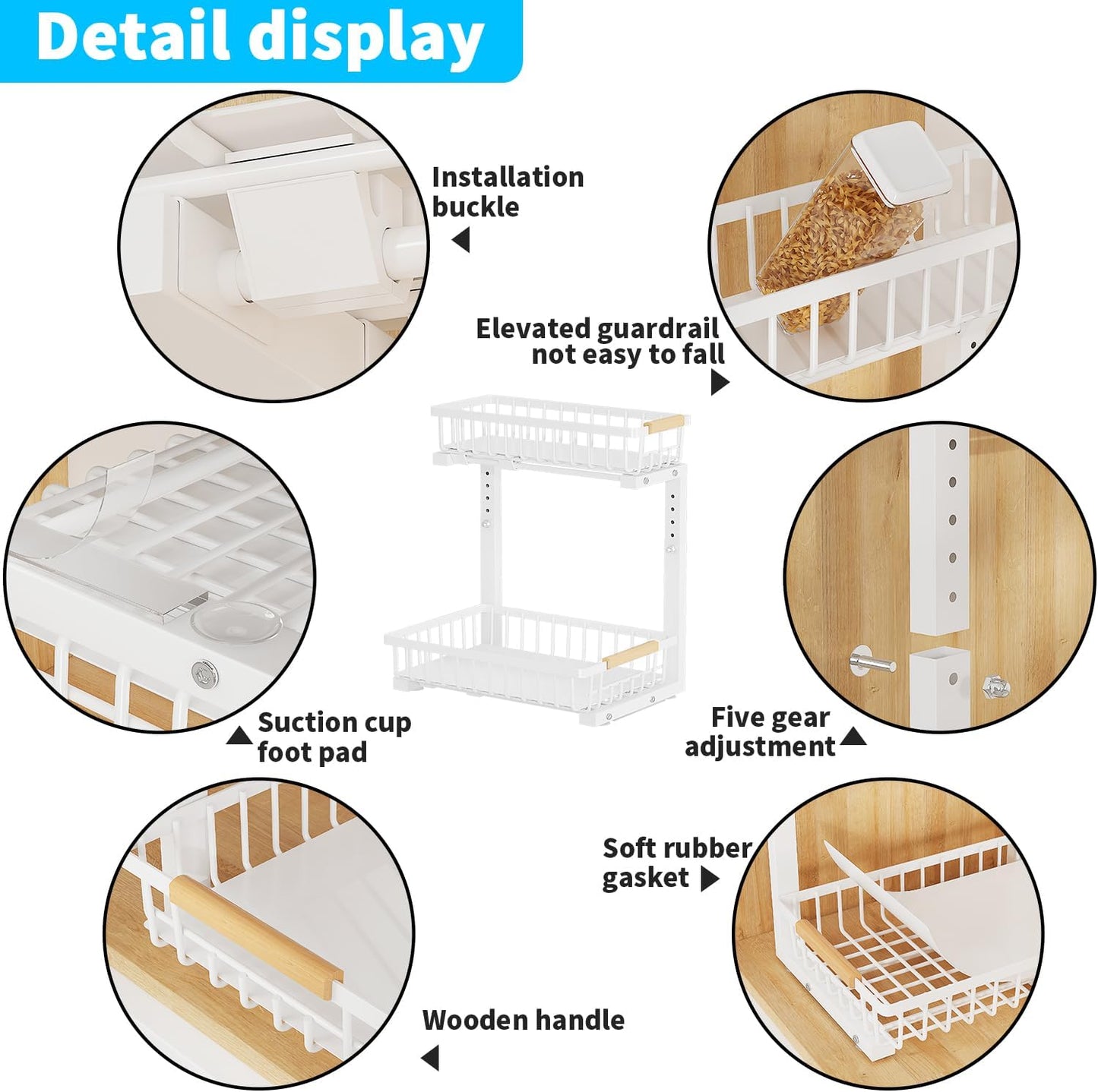 Under Sink Organizer, 2 Tier Slide Out Under Sink Organizers and Storage, Height Adjustable Pull out under cabinet storage, Metal Bathroom Kitchen Sink Organizer，2 Pack