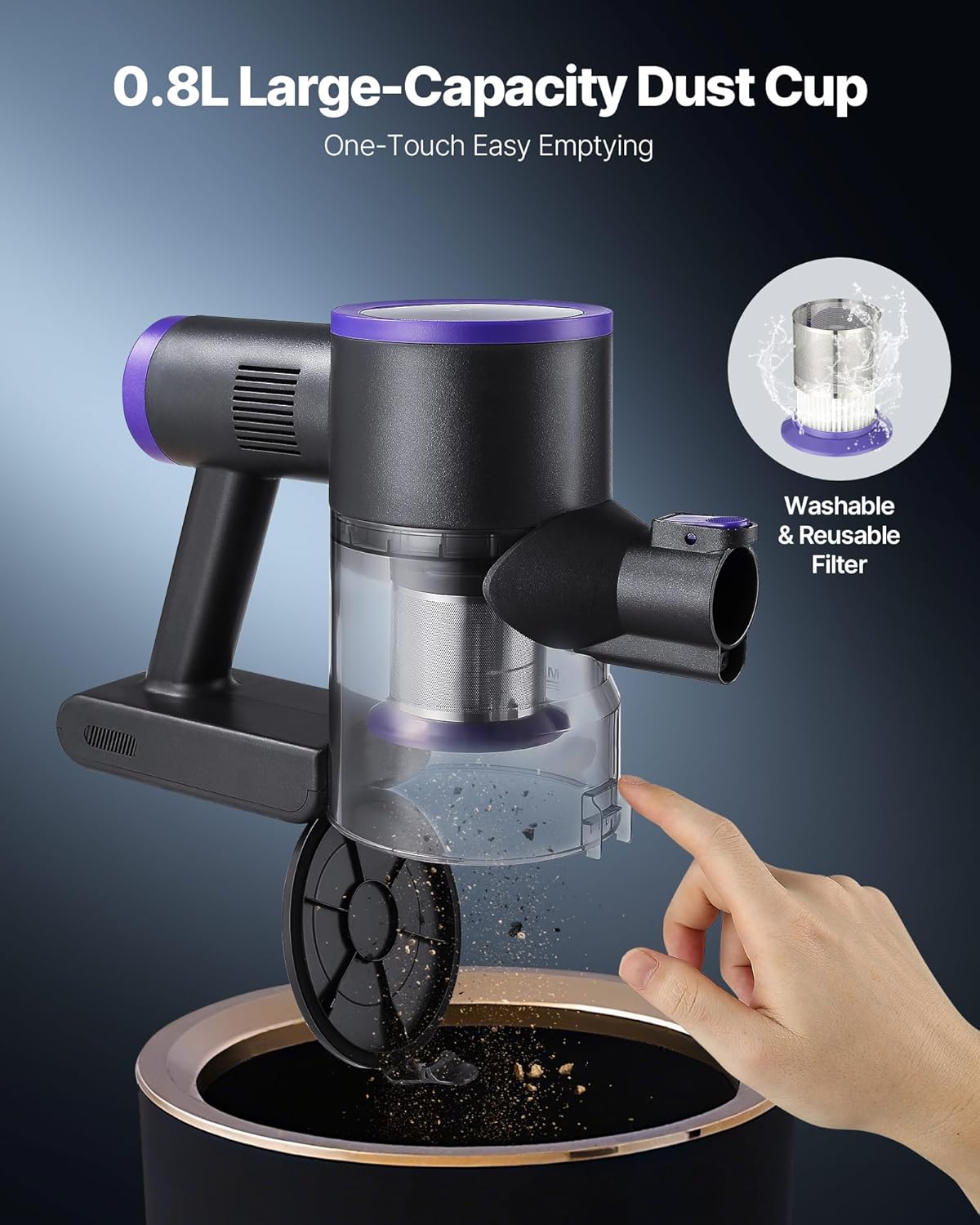 VEVOR Cordless Vacuum Cleaner, 25KPA Max Powerful Suction, Rechargeable Anti-Tangle Stick Vacuum with Dust Cup, Lightweight Handheld Vac with 35mins Runtime for Home, Carpet, Pet Hair, Hard Floor