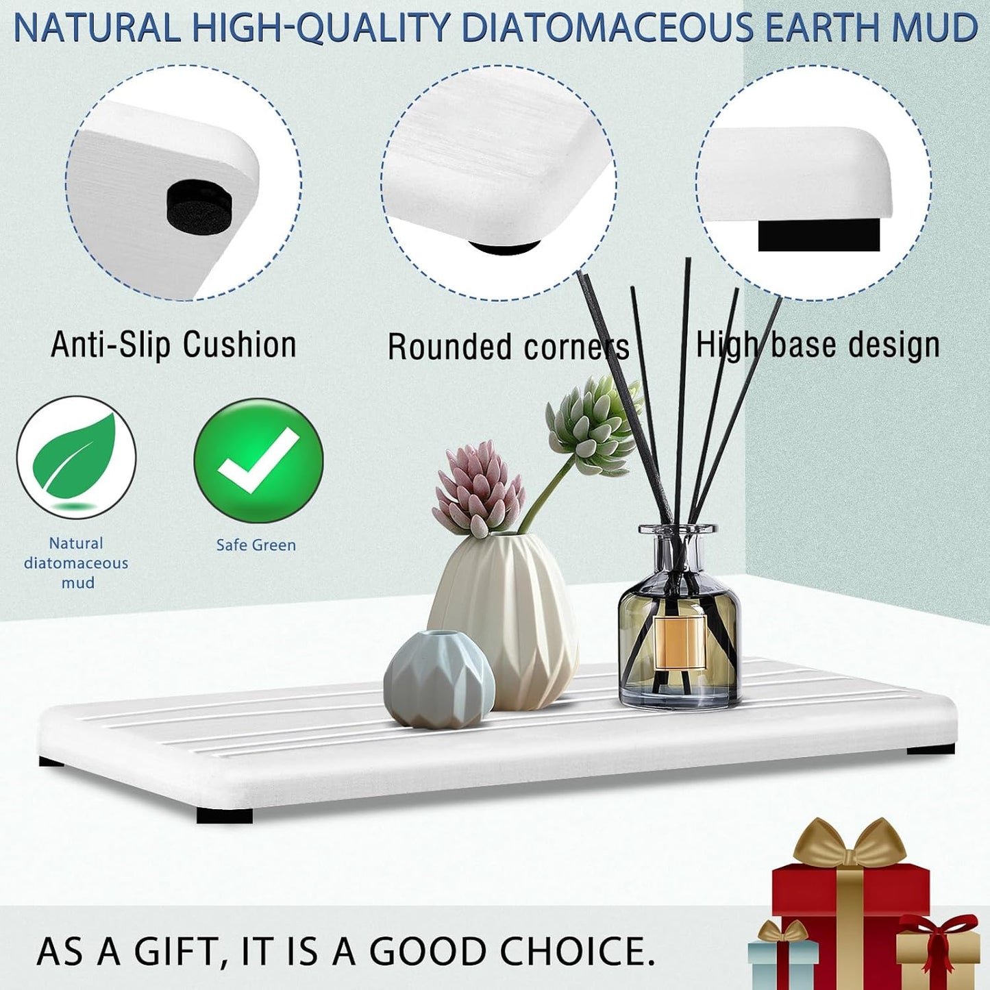 2PCS Water Absorbing Stone Tray, Fast Drying Stone Sink Tray, Water Absorbent Diatomite Trays, Stones Soap Trays, Diatomite Coasters for Kitchen Sink Bathroom Counter, Hand Soap Dish & Holders