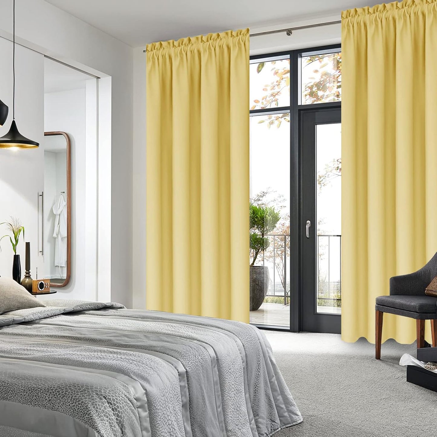 DWCN Blackout Curtains for Bedroom – Rod Pocket Thermal Insulated Noise Reducing Noise Reducing Drapes for Living Room, W 42 x L 84 Inch, 2 Panels, Light Yellow