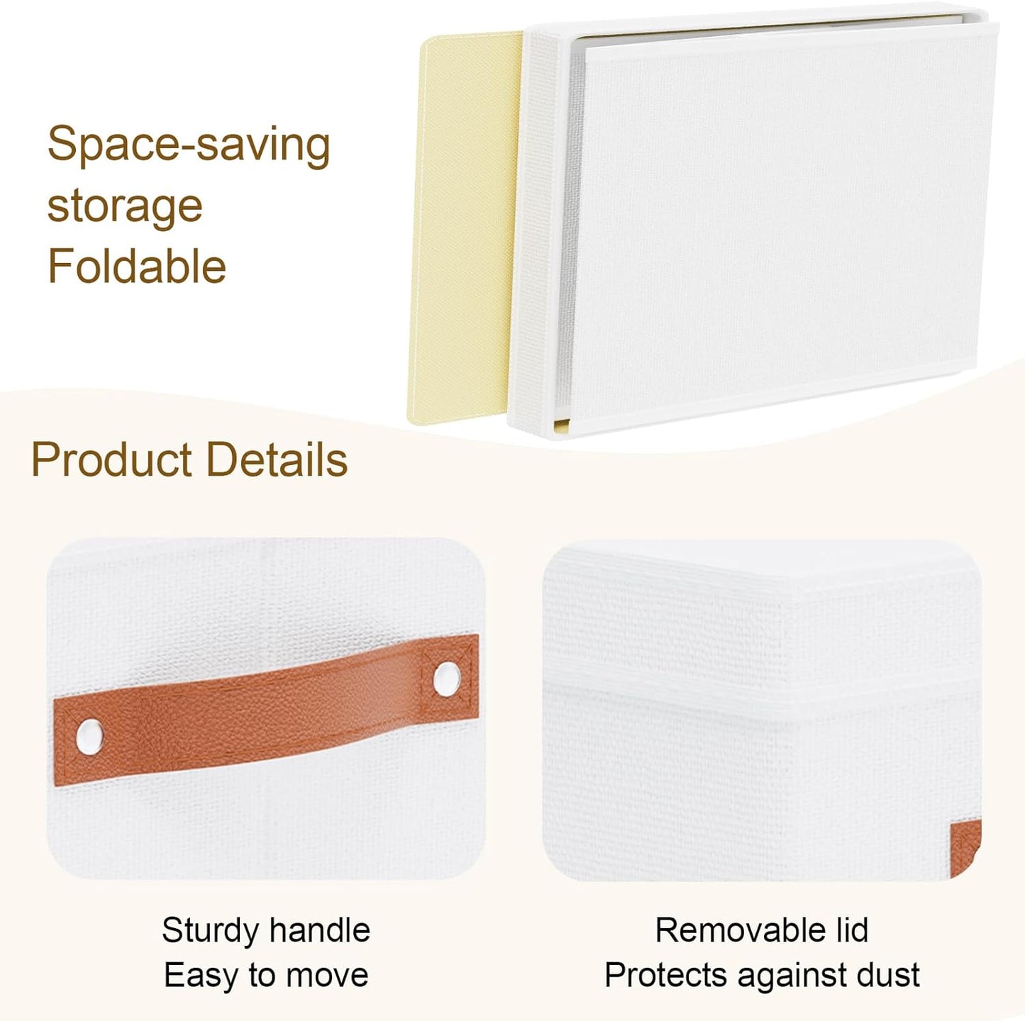 Fabric Storage Bins, Clothes Boxes for Shelves with Lids, Baskets for Organizing with Handles, Decorative Linen Closet Organizers, White, 5 Pack, 15 x 9.8 x 8.3 Inch