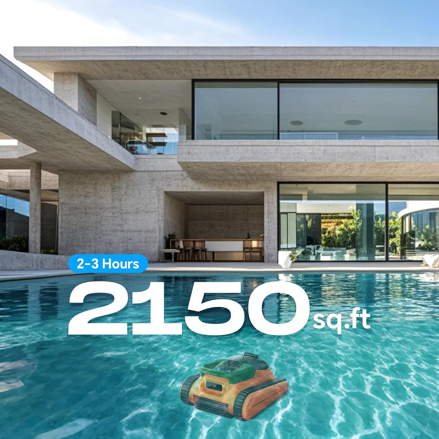 Cordless Robotic Pool Cleaner -Pool Vacuum 180W Brushless Motor, 45,000Pa Suction, Wall Climbing, Sonar Navigation, 3 Modes Automatic Pool Robot for Inground & Above-Ground Pools Up to 2150 Sq. Ft.