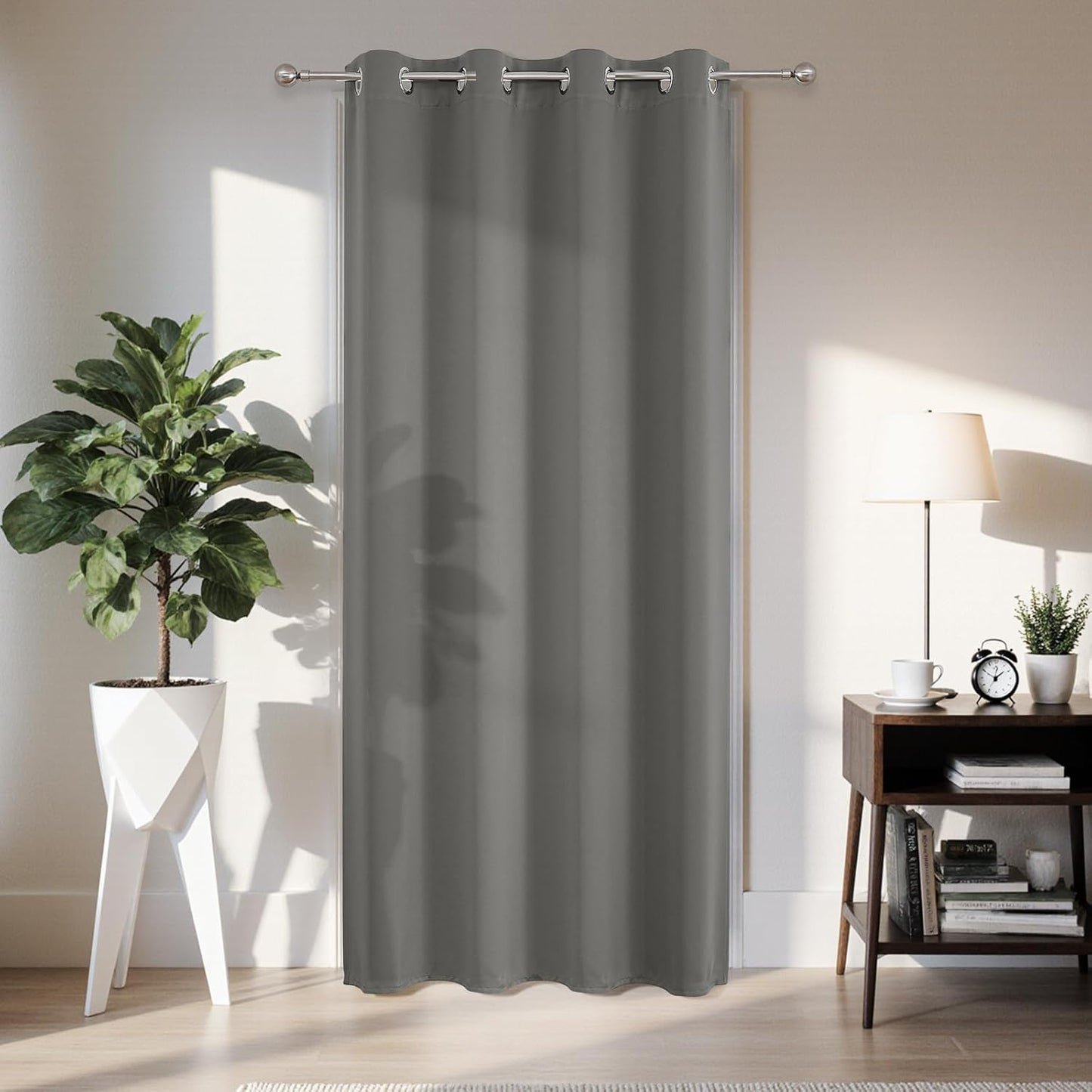 Joydeco Blackout Door Curtain for Doorway Privacy 72 Inches Long, Grommet Closet Curtain for Open Closet, Room Divider for Bedroom Living Room (Light Grey, 52Wx72L, 1 Panel)
