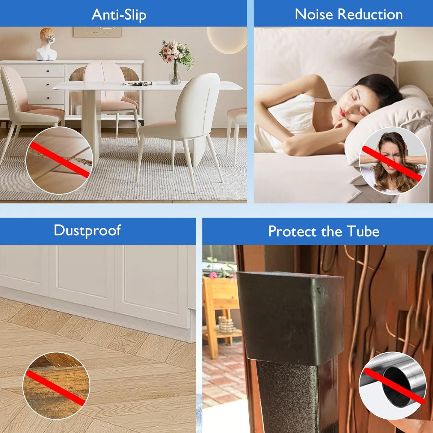 4 Pcs 1" x 1-1/2" Rectangular Rubber Chair Leg Caps, PVC Table Leg Covers, Flexible & Anti-Slip Furniture Leg End Caps, Chair Leg Floor Protectors for Bar Stool Leg Patio Indoor, Black