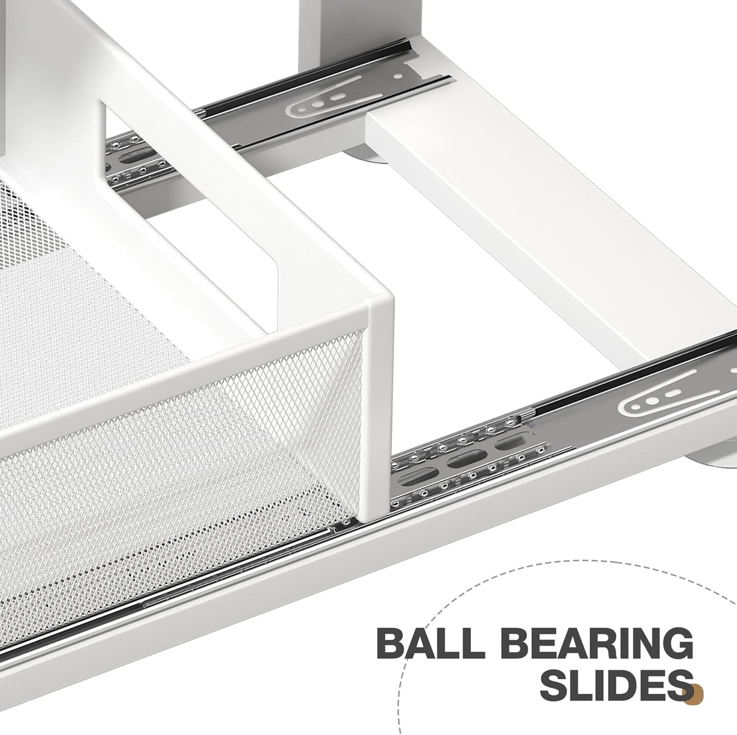 2 Pack 18.5IN-Depth Under Sink Organizer With Next-Gen Ball-Bearing Slides,2-Tier Pull Out Cabinet Storage,Height Adjustable Drawer Shelf for Bathroom,Kitchen,Laundry,Cabinet,Pantry-White