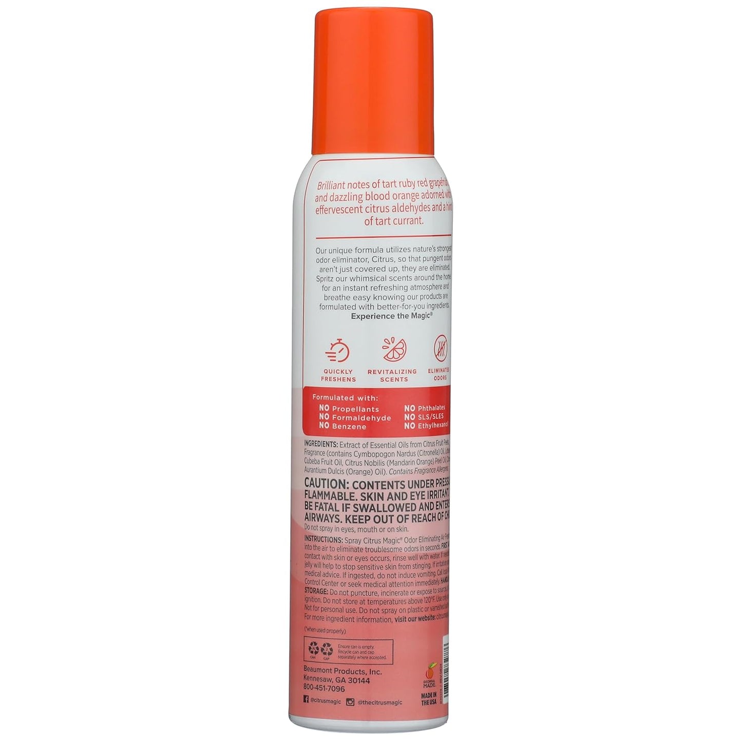 Citrus Magic Odor Eliminating Air Freshener Spray, Grapefruit, 3-Ounce, Pack of 3