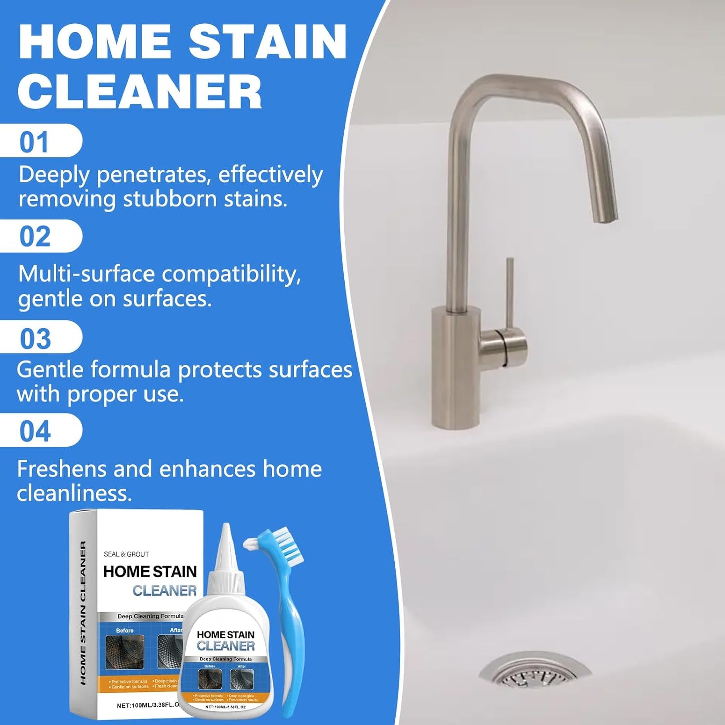Home Stain Cleaner Gel, Washing Machine Cleaner with Brush, Deep Cleaning All-Purpose Gel for Washing Machine, Refrigerator Strips, Household Shower, Kitchen Sinks, Walls, Tiles, Bathrooms (100 ML)