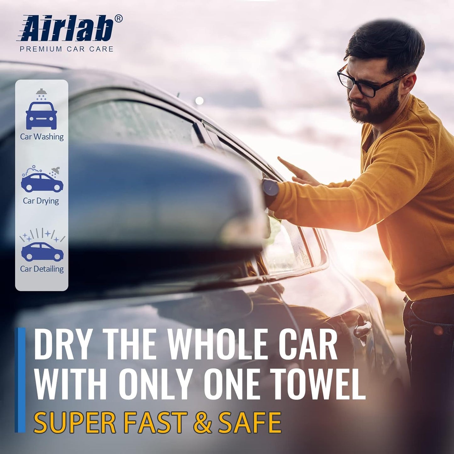 Airlab Microfiber Towels for Cars Wash Drying Extra Large Super Absorbent Cleaning Cloth Auto Detailing Ultra Soft, Lint-Free, Streak-Free, 35 x 24 Inch, Pack of 1, Grey-Black, 600 GSM