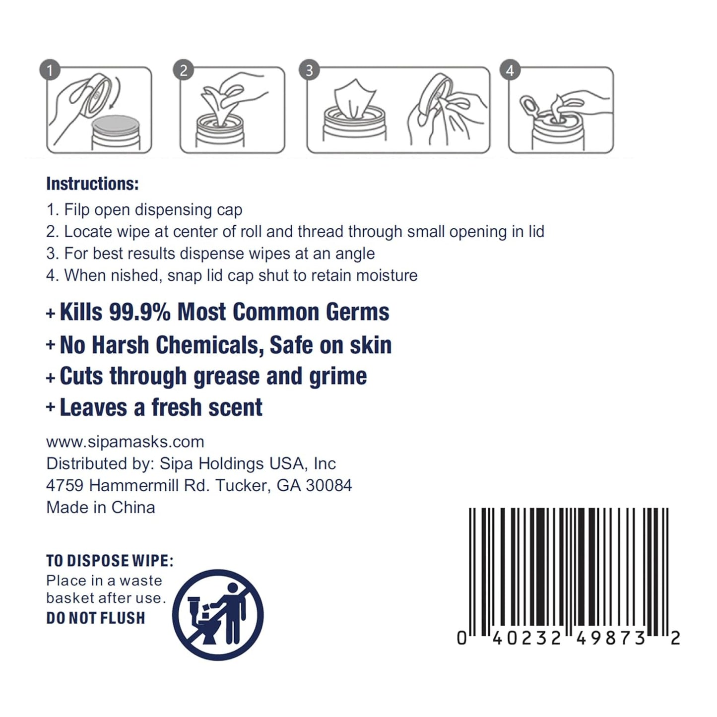 SIPA Hand Sanitizing Wipes 100 WIPES/CANISTER, Soft Textured Wipes, Fresh Scented, (24 CANISTERS)