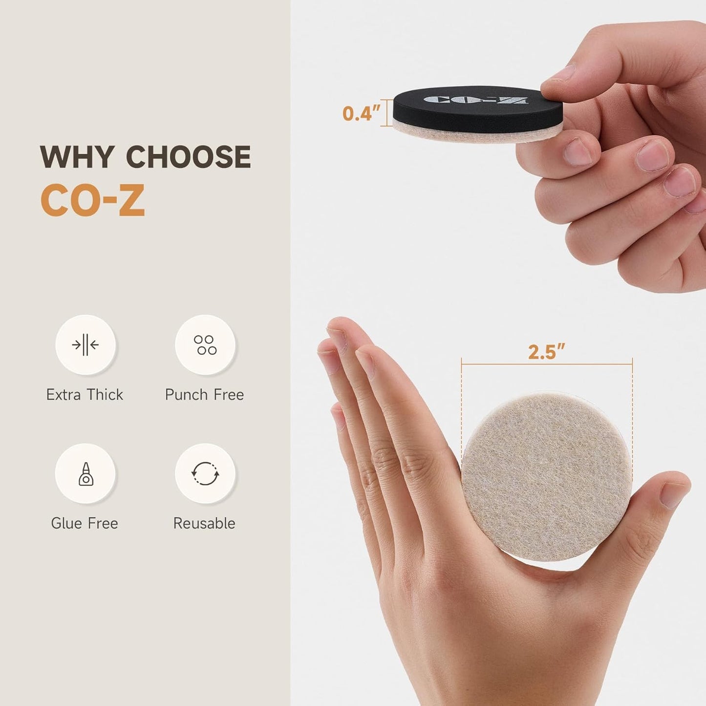 CO-Z 24pcs Felt Furniture Sliders for Hardwood Floors, 2 1/2 in Reusable Furniture Pads, Heavy Furniture Movers Sliders for Hard Surfaces, Thick Moving Pads Floor Protectors for Vinyl Tile Floors