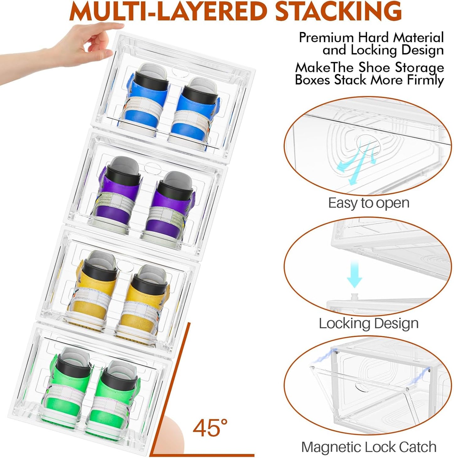 10 Pack Thicken Shoe Organizer Stackable,Upgraded Sturdy Shoe Storage Box with Magnetic Door,Shoe Containers For Sneaker Display,Hat Organizer,White