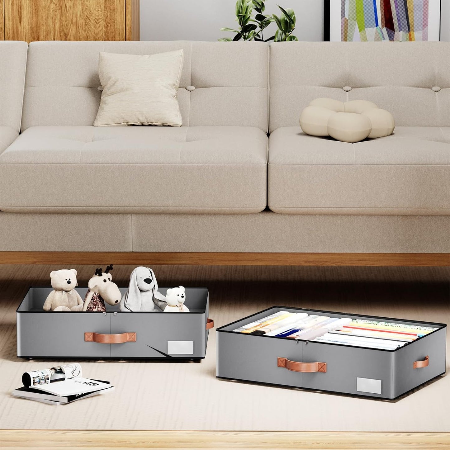 Under bed Storage With Wheels,Large Capacity 7.5 inches Height Storage Bins,Rolling Under bed Shoe Storage Containers,Under bed Storage Drawers for clothes & blankets