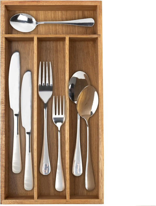 Acacia 4 Slot Silverware Drawer Organizer - Cutlery Holder with Flatware Tray