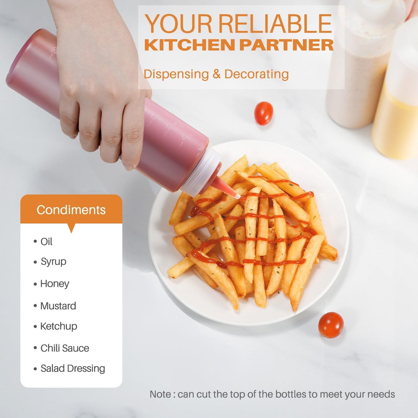 Squeeze Bottles, 16oz Leak-Proof Wide Mouth Condiment Squeeze Bottles for Liquids Sauces Ketchup Oil, 3 Pack