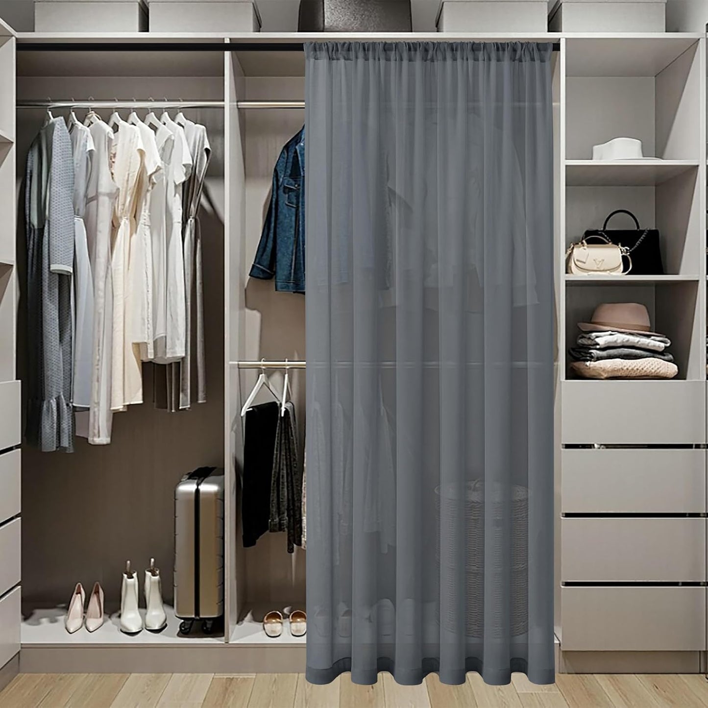 Tollpiz Sheer Door Curtain Closet Linen Textured Curtain Sheers Doorway Light Filtering Voile French Door Rod Pocket Curtains Patio Glass Door, 25 x 80 inches Long, Dark Grey, Set of 1 Panel