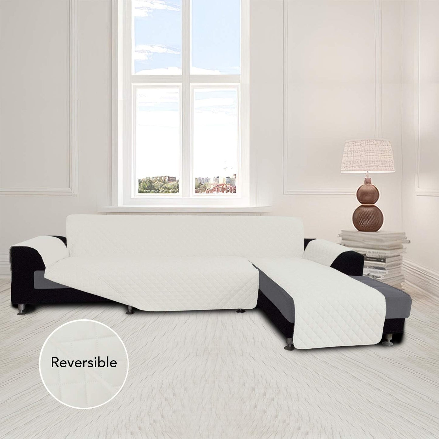 Easy-Going Sofa Slipcover L Shape Sofa Cover Sectional Couch Cover Chaise Cover Reversible Furniture Protector for Pets Kids Children Dog Cat (Large, Ivory/Ivory)