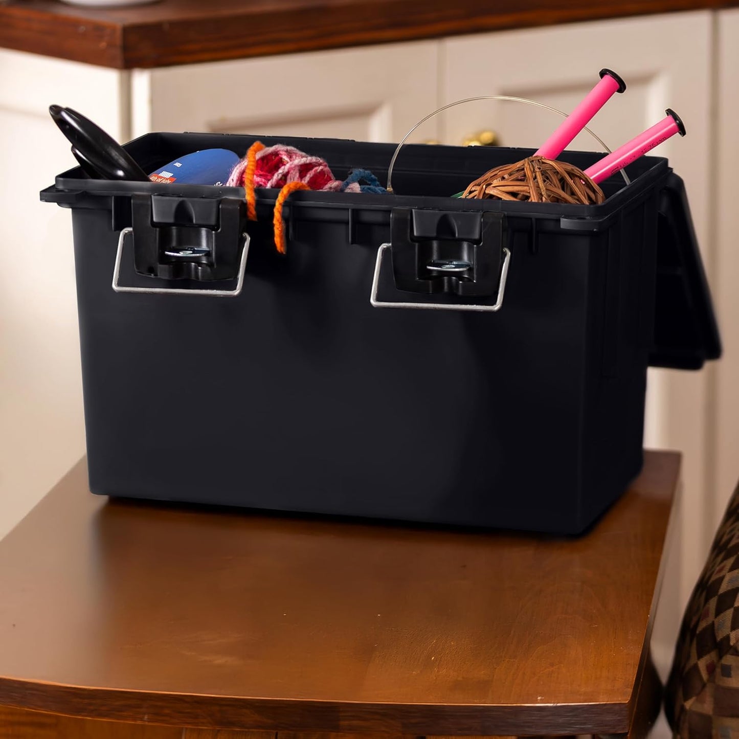 Sheffield 12764 XL Storage Bins With Lids, 4-Pack Stackable Storage Bins, Made in USA, Lockable and Water-Resistant Containers with Lids, Plastic Containers for Home, Classroom, and Dorm