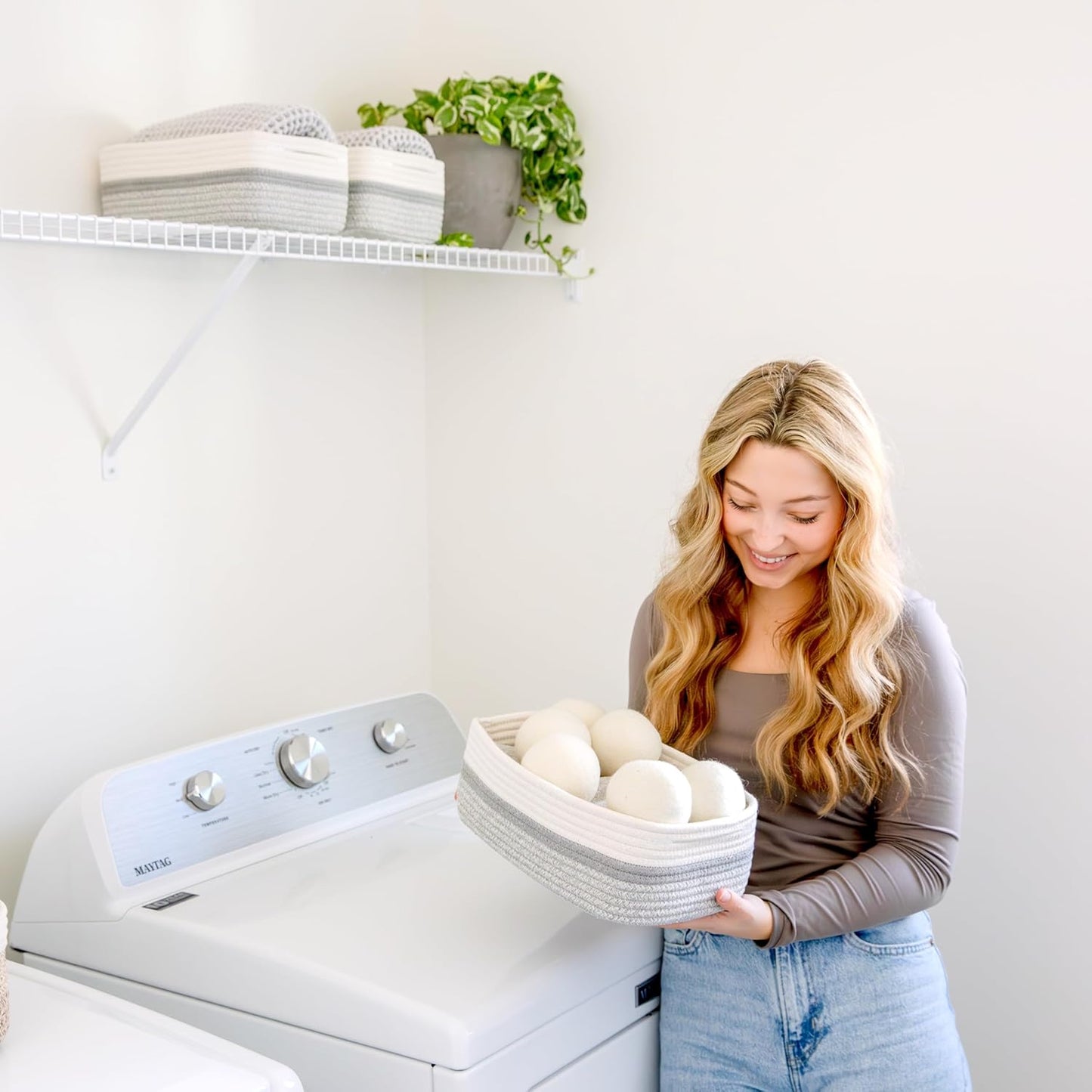 NaturalCozy 11.8"x8"x4.5” Storage Baskets for Shelves 3 Pack | Cotton Rope Woven Small Baskets for Organizing | Small Storage Bins for Nursery, Bathroom, Closet, Cube Shelf, Decorative, Gift Basket