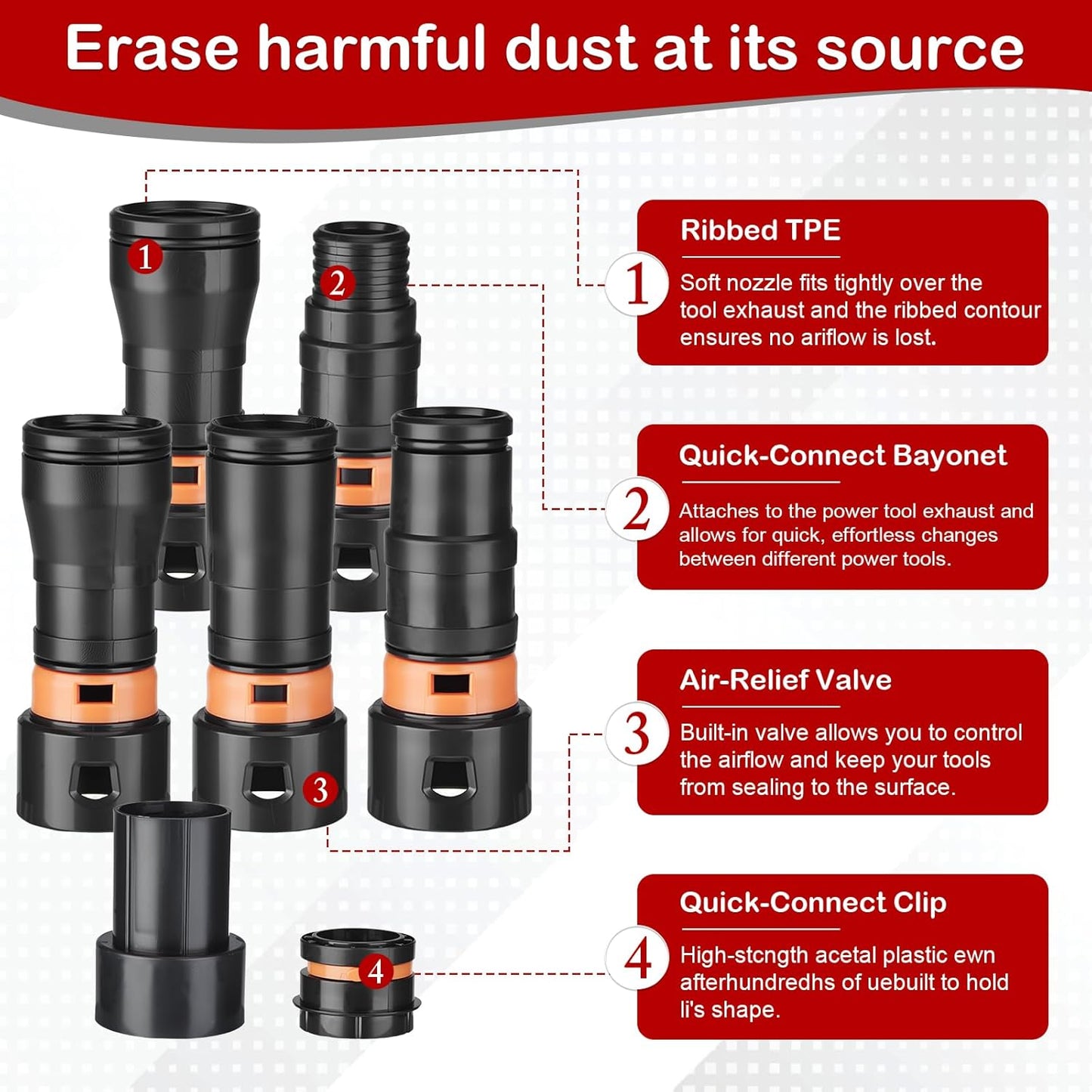 16FT Vacuum Hose Extension with 6 Adapter Attachments,Fits 1-1/4" Vacuum Cleaner Hose,Multi-Size Fittings0.9" to 1-3/4",Universal Shop Vac Accessories (Please Confirm Hose Size Compatibility)