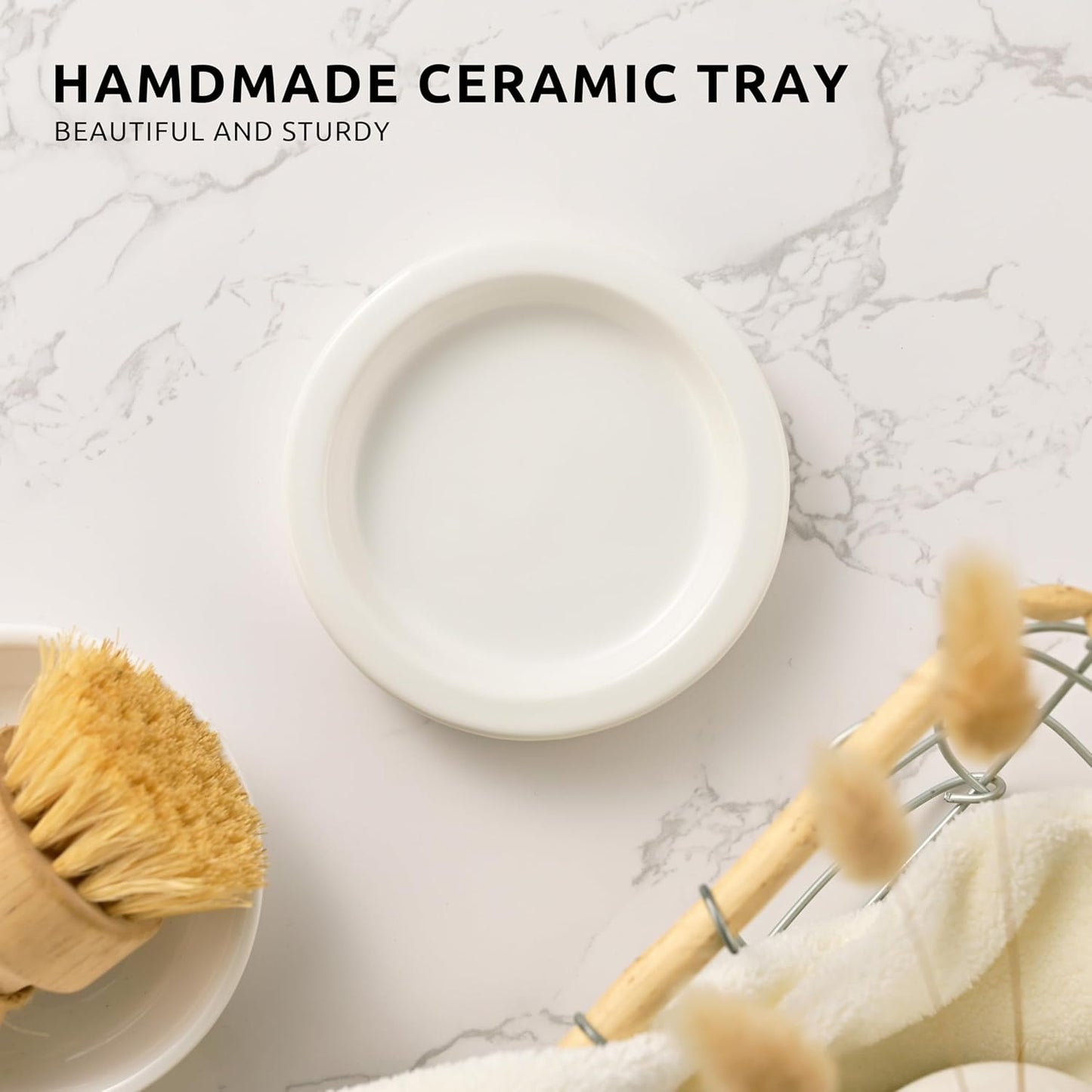 Glass Soap Dispenser Set by Janxin,Bathroom Soap Dispenser Set with Ceramic Tray,Luxury Bathroom Accessories,Modern Kitchen Decor (White+Silver(Dish Soap))