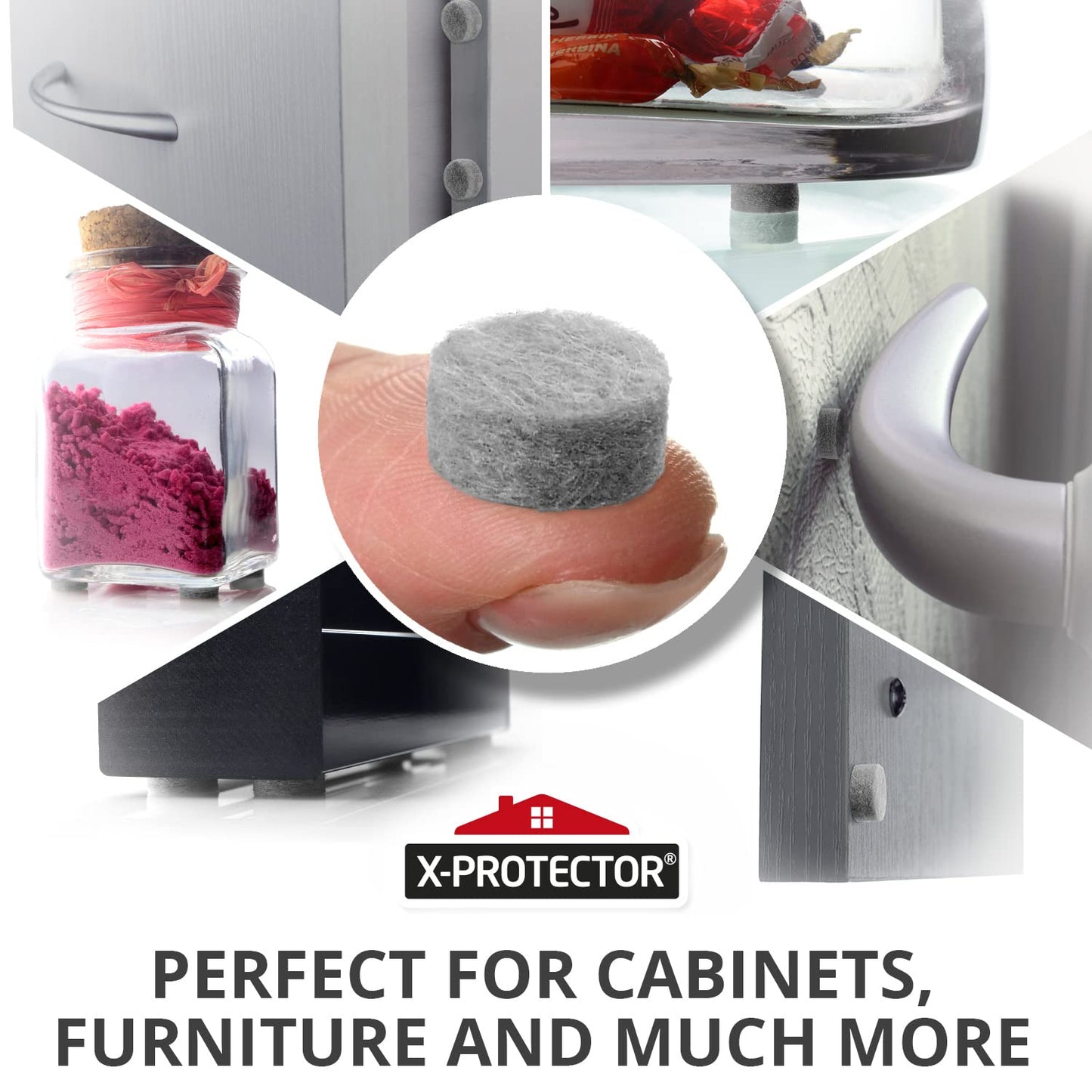 Cabinet Door Bumpers X-Protector 100 PCS – Small Felt Pads 3/8” – Ideal Grey Felt Bumpers – Self-Adhesive Thick Felt Dots – Bumper Pads to Protect Glass & Other Surfaces!