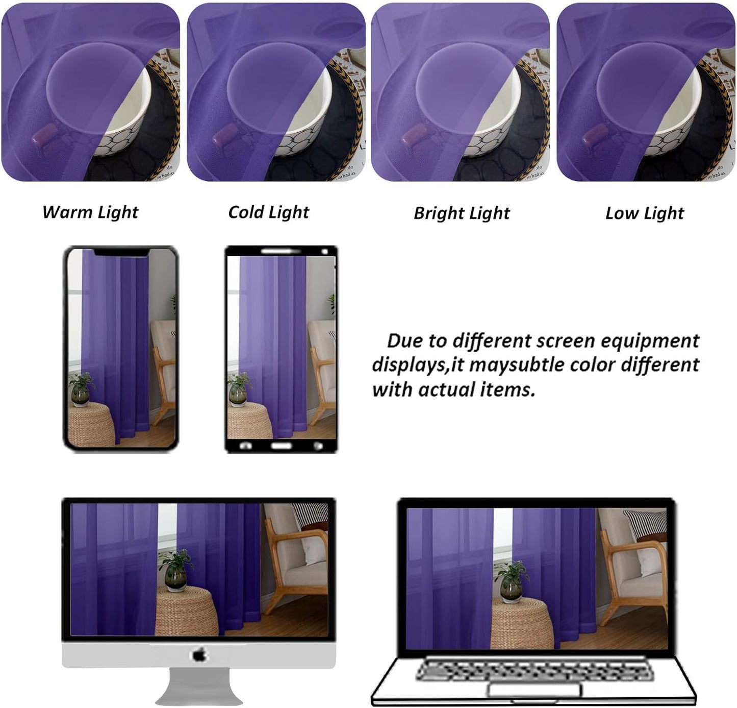 Chyhomenyc Purple Sheer Curtains 78 Inches Long 2 Panels Set for Living Room, Light Filtering Voile Lightweight Bedroom Curtains, Rod Pocket Solid Window Treatment Drapes, Each 42W x 78L