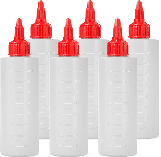 6-pack Plastic Squeeze Bottles for Sauces - 8oz Condiment Squeeze Bottles for Liquids - BPA Free Squirt Bottle with Twist Cap - Ketchup, Syrup, Oil, Dressings, Honey & Arts and Crafts